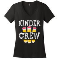 Kinder Crew Fun Kindergarten Squad Teacher 1st Day of School Women's V-Neck T-Shirt