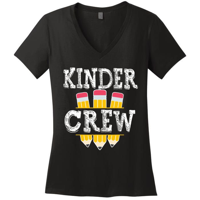 Kinder Crew Fun Kindergarten Squad Teacher 1st Day of School Women's V-Neck T-Shirt