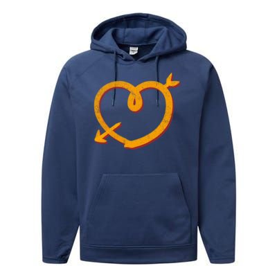 Kansas City Football Team Colors Heart Sports Fan Performance Fleece Hoodie