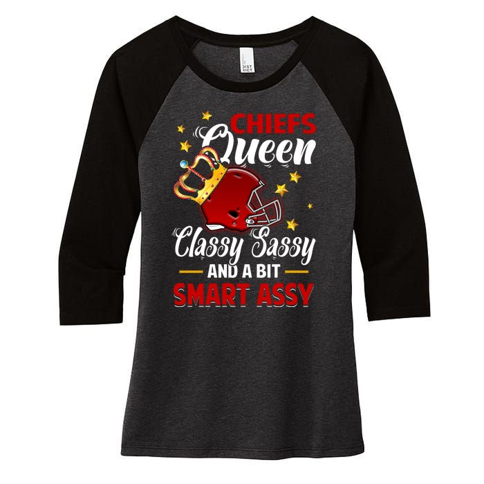 Kansas City Football Queen Classy Sassy And A Bit Smart Assy Women's Tri-Blend 3/4-Sleeve Raglan Shirt