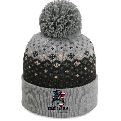 Kamala Crash Funny Trump 2024 Quotes Messy Bun Us Flag The Baniff Cuffed Pom Beanie