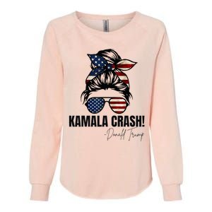 Kamala Crash Funny Trump 2024 Quotes Messy Bun Us Flag Womens California Wash Sweatshirt