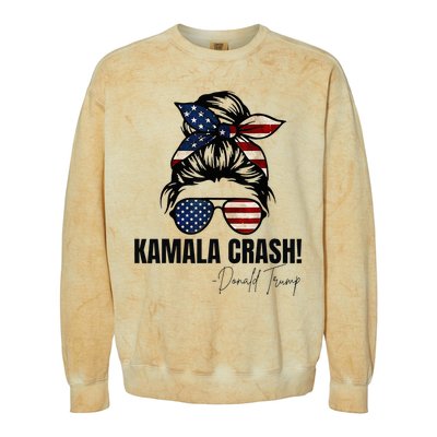 Kamala Crash Funny Trump 2024 Quotes Messy Bun Us Flag Colorblast Crewneck Sweatshirt