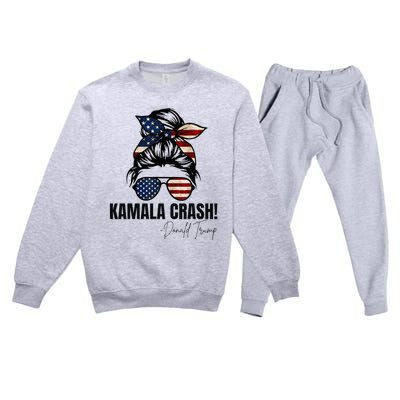 Kamala Crash Funny Trump 2024 Quotes Messy Bun Us Flag Premium Crewneck Sweatsuit Set