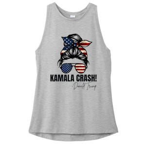 Kamala Crash Funny Trump 2024 Quotes Messy Bun Us Flag Ladies PosiCharge Tri-Blend Wicking Tank