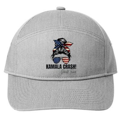 Kamala Crash Funny Trump 2024 Quotes Messy Bun Us Flag 7-Panel Snapback Hat