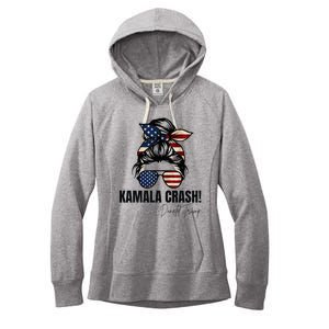 Kamala Crash Funny Trump 2024 Quotes Messy Bun Us Flag Women's Fleece Hoodie