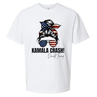 Kamala Crash Funny Trump 2024 Quotes Messy Bun Us Flag Sueded Cloud Jersey T-Shirt