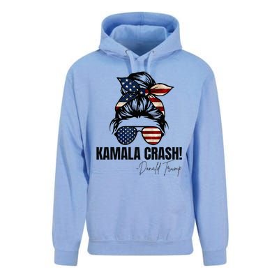 Kamala Crash Funny Trump 2024 Quotes Messy Bun Us Flag Unisex Surf Hoodie