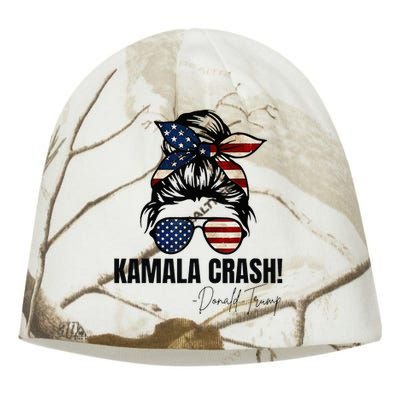 Kamala Crash Funny Trump 2024 Quotes Messy Bun Us Flag Kati - Camo Knit Beanie