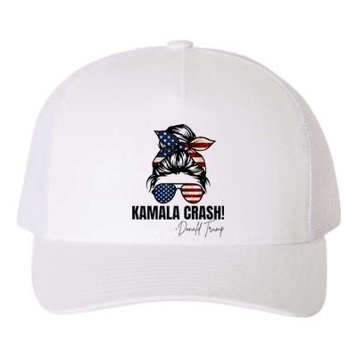 Kamala Crash Funny Trump 2024 Quotes Messy Bun Us Flag Yupoong Adult 5-Panel Trucker Hat