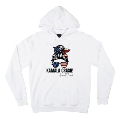 Kamala Crash Funny Trump 2024 Quotes Messy Bun Us Flag Hoodie