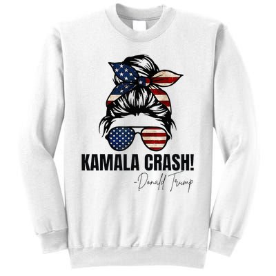 Kamala Crash Funny Trump 2024 Quotes Messy Bun Us Flag Sweatshirt