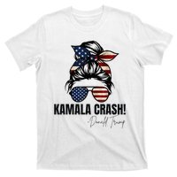 Kamala Crash Funny Trump 2024 Quotes Messy Bun Us Flag T-Shirt