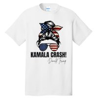 Kamala Crash Funny Trump 2024 Quotes Messy Bun Us Flag Tall T-Shirt