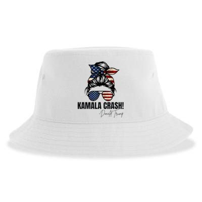 Kamala Crash Funny Trump 2024 Quotes Messy Bun Us Flag Sustainable Bucket Hat