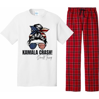 Kamala Crash Funny Trump 2024 Quotes Messy Bun Us Flag Pajama Set