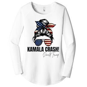 Kamala Crash Funny Trump 2024 Quotes Messy Bun Us Flag Women's Perfect Tri Tunic Long Sleeve Shirt