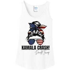 Kamala Crash Funny Trump 2024 Quotes Messy Bun Us Flag Ladies Essential Tank