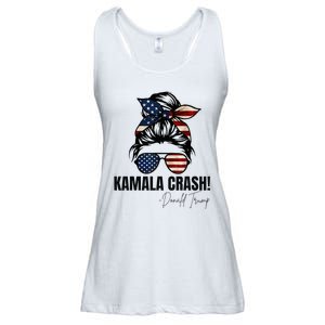 Kamala Crash Funny Trump 2024 Quotes Messy Bun Us Flag Ladies Essential Flowy Tank