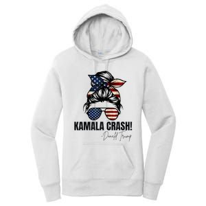 Kamala Crash Funny Trump 2024 Quotes Messy Bun Us Flag Women's Pullover Hoodie