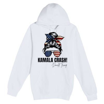 Kamala Crash Funny Trump 2024 Quotes Messy Bun Us Flag Premium Pullover Hoodie