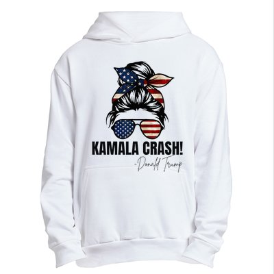 Kamala Crash Funny Trump 2024 Quotes Messy Bun Us Flag Urban Pullover Hoodie