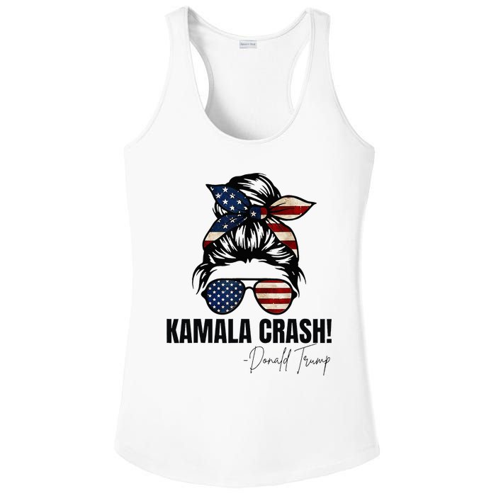 Kamala Crash Funny Trump 2024 Quotes Messy Bun Us Flag Ladies PosiCharge Competitor Racerback Tank