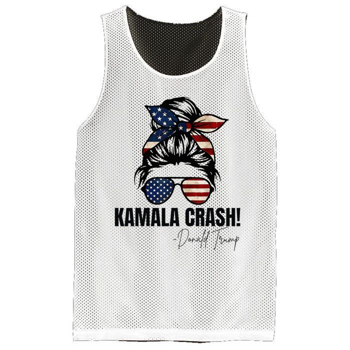 Kamala Crash Funny Trump 2024 Quotes Messy Bun Us Flag Mesh Reversible Basketball Jersey Tank