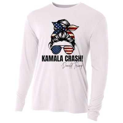 Kamala Crash Funny Trump 2024 Quotes Messy Bun Us Flag Cooling Performance Long Sleeve Crew