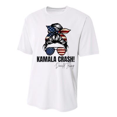 Kamala Crash Funny Trump 2024 Quotes Messy Bun Us Flag Performance Sprint T-Shirt