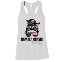 Kamala Crash Funny Trump 2024 Quotes Messy Bun Us Flag Women's Racerback Tank