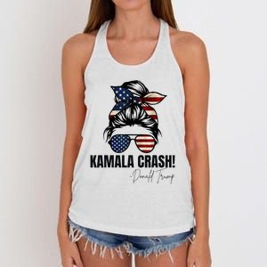 Kamala Crash Funny Trump 2024 Quotes Messy Bun Us Flag Women's Knotted Racerback Tank