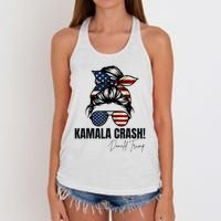 Kamala Crash Funny Trump 2024 Quotes Messy Bun Us Flag Women's Knotted Racerback Tank