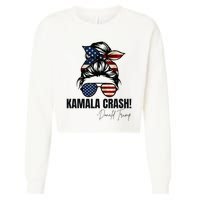 Kamala Crash Funny Trump 2024 Quotes Messy Bun Us Flag Cropped Pullover Crew