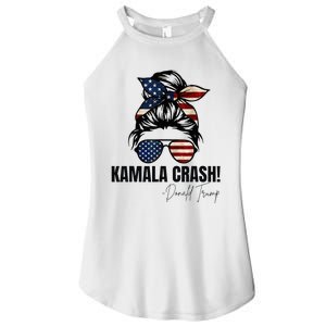 Kamala Crash Funny Trump 2024 Quotes Messy Bun Us Flag Women's Perfect Tri Rocker Tank