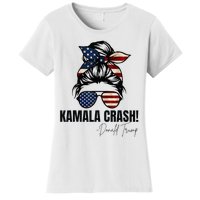 Kamala Crash Funny Trump 2024 Quotes Messy Bun Us Flag Women's T-Shirt