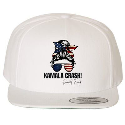 Kamala Crash Funny Trump 2024 Quotes Messy Bun Us Flag Wool Snapback Cap