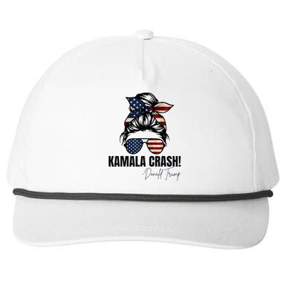 Kamala Crash Funny Trump 2024 Quotes Messy Bun Us Flag Snapback Five-Panel Rope Hat