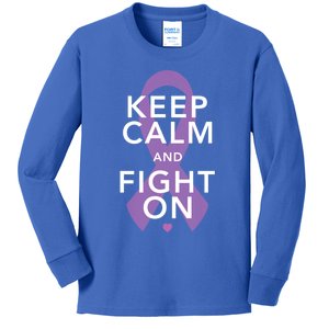 Keep Calm Fight On Cancer Funny Gift Kids Long Sleeve Shirt