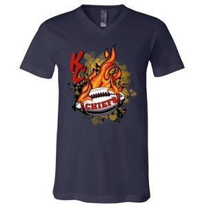 Kansas City Football Chiefs Final On Fire V-Neck T-Shirt