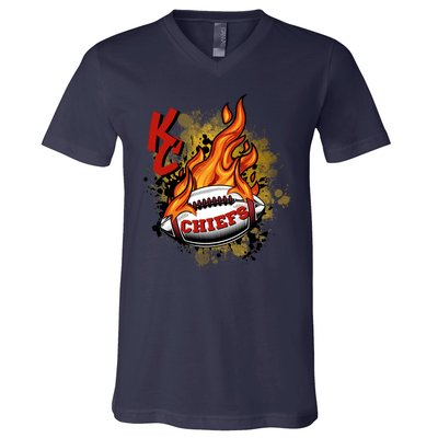 Kansas City Football Chiefs Final On Fire V-Neck T-Shirt