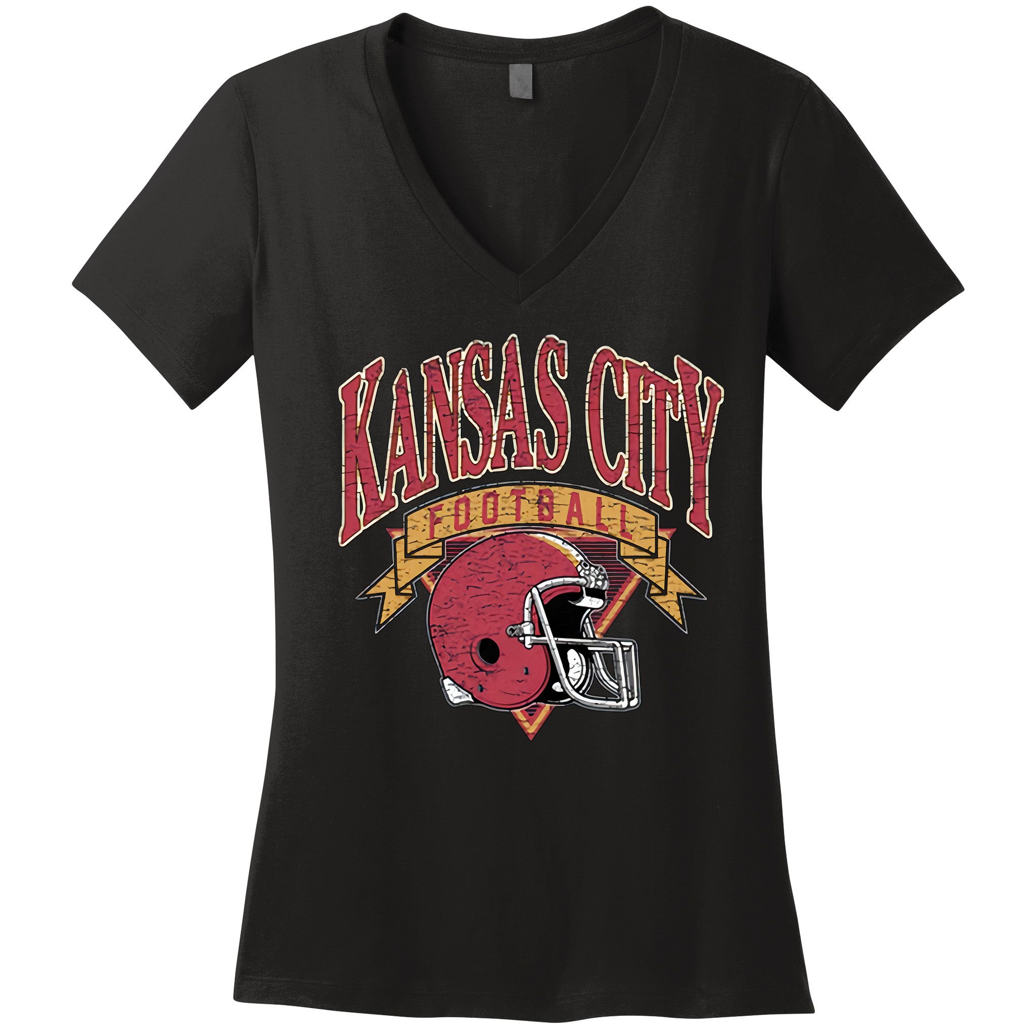 Kansas City Football Helmet Retro Game Day Kansas City Football Team Women's V-Neck T-Shirt