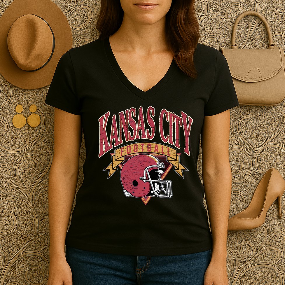 Kansas City Football Helmet Retro Game Day Kansas City Football Team Women's V-Neck T-Shirt