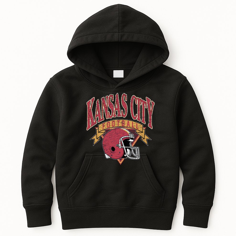 Kansas City Football Helmet Retro Game Day Kansas City Football Team Kids Hoodie