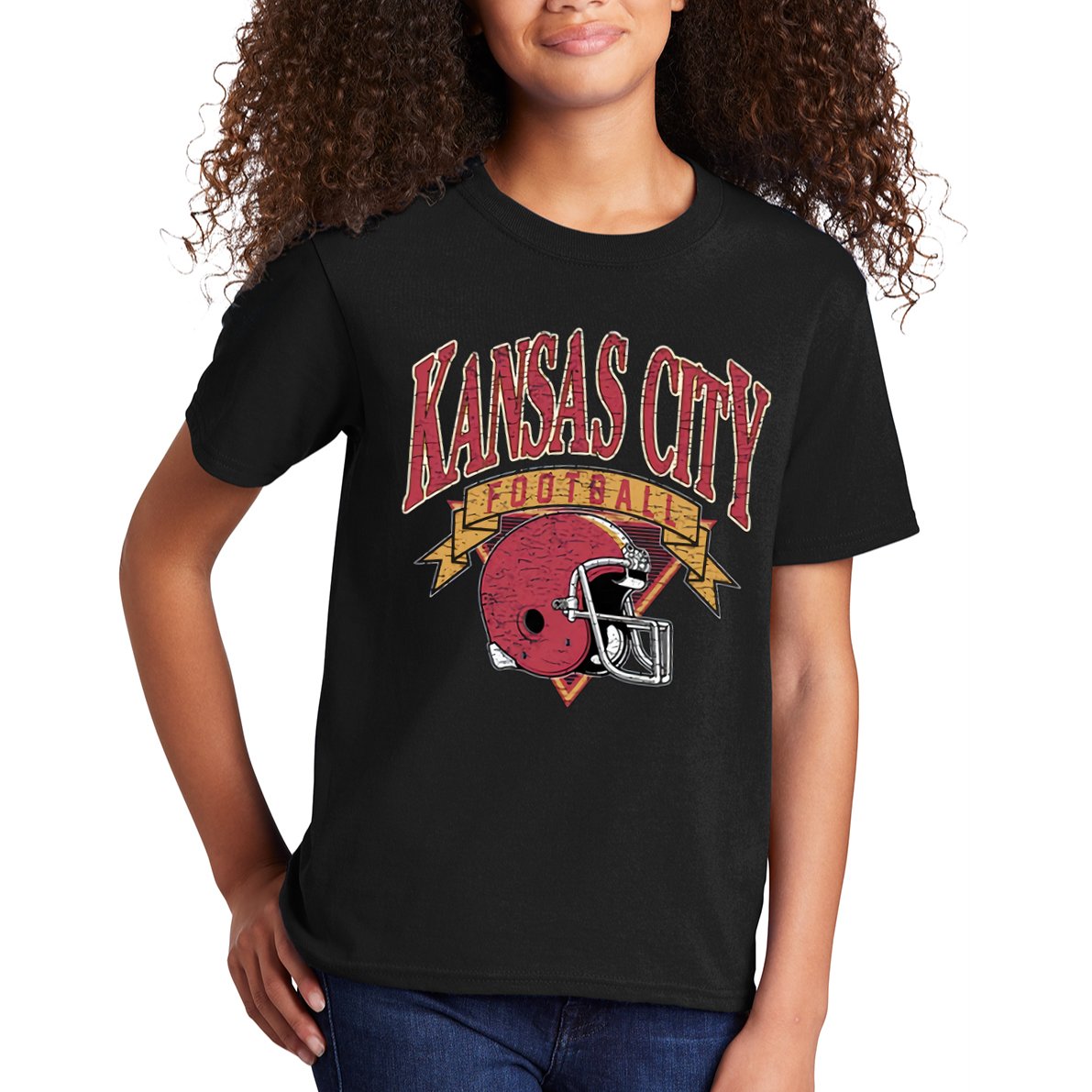 Kansas City Football Helmet Retro Game Day Kansas City Football Team Kids T-Shirt