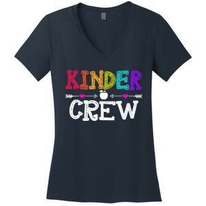 Kinder Crew Funny Kindergarten Teacher 1st Day Of School Women's V-Neck T-Shirt