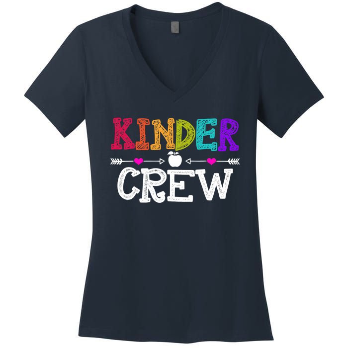 Kinder Crew Funny Kindergarten Teacher 1st Day Of School Women's V-Neck T-Shirt