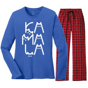 Kamala Cat Funny Text Harris Walz 2024 Women's Long Sleeve Flannel Pajama Set 