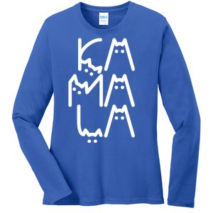 Kamala Cat Funny Text Harris Walz 2024 Ladies Long Sleeve Shirt